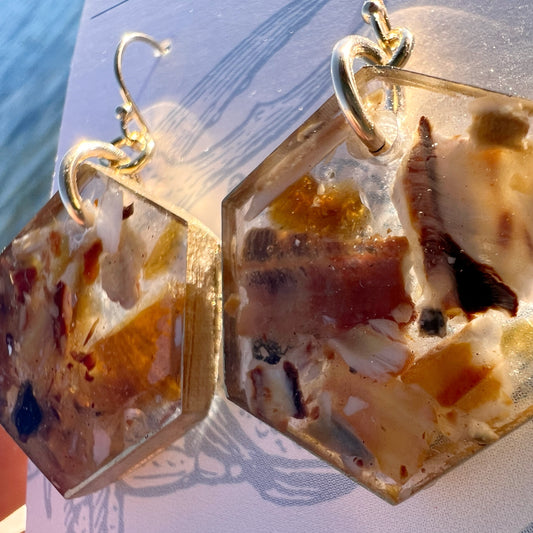 CROSBY EARRING- Calico Scallop and Sea Glass